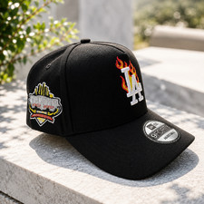 NEW Era LA Dodgers Black Flame 9FORTY Adjustable Baseball Cap Embroidered Hat picture