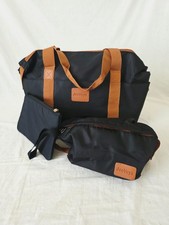 NWOT 3-Pc Travel Set -Black & Brown Tote Bag, Cosmetics Case, Accessories Pouch picture