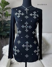 Vocal Apparel Women's Crystal Bling Embellished Black Long Sleeve Shirt S M L XL picture