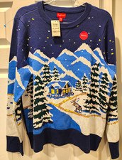 Holiday Lane Women’s Blue Knit Winter Scenic Pullover Sweater XL picture
