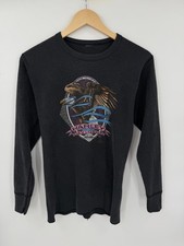 Vintage 1980s Harley-Davidson 3D Emblem Black Thermal Biker Shirt Size Medium picture