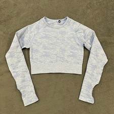 AYBL Evolve Light Blue Activewear Camo Seamless Long Sleeve Crop Top Womens Sz S picture