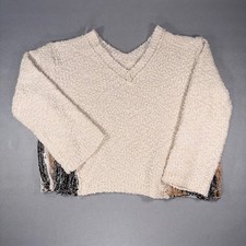 POL Womens V-Neck Popcorn Knit Sweater Cream Striped size  Large picture