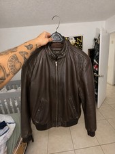 Cooper Genuine Leather Men’s Brown Bomber Jacket Jones New York Quilted Lined picture