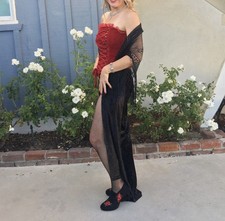 Vintage Corset Bustier Hi-Low Skirt Lace Shawl Pirate Moulin Rouge Cabaret Set picture