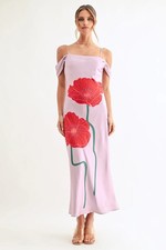 Adelyn Rae Audrey Dress L Lilac Red Floral Satin Cowl Neck NWOT Flaw picture