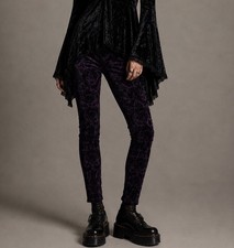 Burnt Out Velvet Whimsigoth Womens L Black Pull On Skinny Pants Elastic Waist picture