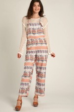 En Creme NWT Pamela Embroidered Boho Tribal White Multicolor Overalls Jumpsuit M picture