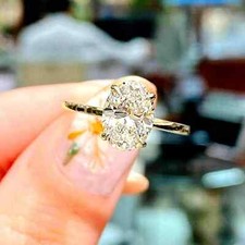 2Ct Lab Created Diamond Solitaire Engagement Ring 14K Yellow Gold Plated Silver picture