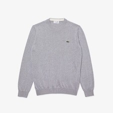 Lacoste Reg Fit Mens Crewneck Sweater Gray Cotton Knit Croc Logo Pullover SZ M picture