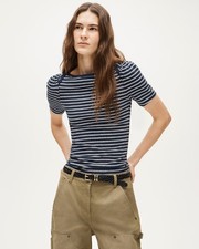 NWT J.CREW Vintage jersey puff-sleeve T-shirt in stripe, Small-Medium, Navy picture