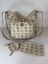 Authentic MCM Munchen 10087 Shoulder Bag Tan w/Round Coin Purse & Purse Pouch picture