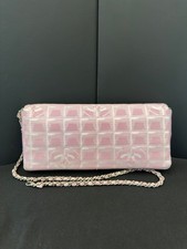 Chanel Classic Flap Canvas Silver HW Pink Shoulder Bag Preowned Authentic picture
