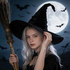 Large Halloween Witch Hat Black Velvet Wide Brim Wizard Hat Costume Accessories picture