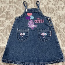 Vintage Care Bears Childrens Denim Dress Sz 4T Embroidered Too Cute Share Bear picture