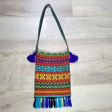 VTG Y2K Guatemalan Huipil Crossbody Bag Handwoven Boho Tassel Fringe picture