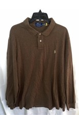 Polo Ralph Lauren Men's Custom Slim Fit Long Sleeve Polo Shirt Brown XXL picture
