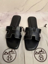 Hermes Oran Slip-On Sandals Women Size EU 39/US 9 Black picture