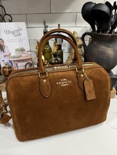 Coach Rowan Brown Suede & Leather Satchel Top Handle with Detachable Strap picture