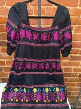 016 Black Embroidered Floral Tiered Dress with Pink & Multicolor Accents picture
