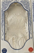 VTG 1995 Shantung Silk Wedding Gown Dress V-Neck Lace Beaded Long Sleeve Sz 14 picture
