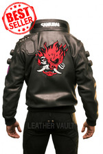 SAMURAI V's Men's Real Leather jacket Cyberpunk 2077 Bomber Gaming Fans Cosplay picture