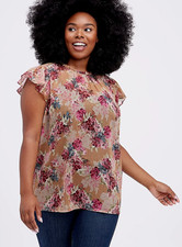 Torrid Plus 2X Sheer Floral Top Sleeveless Keyhole Neck Feminine Taupe NWT picture
