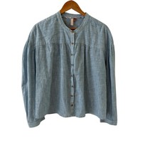 Pilcro Striped Button Blouse Top Womens XL Blue Cotton Relaxed Boho Lagenlook picture