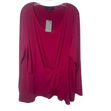 Eloquii Berry Pink Twist Front Draped Long Sleeve Blouse Top Size 28 NWT picture