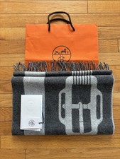 HERMES 100% Cashmere Sangle A Boucle Anthracite Scarf Grey Buckle picture