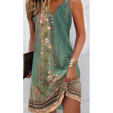 Women's Summer Holiday Floral Print Sleeveless V-Neck Loose Dress With Slit picture