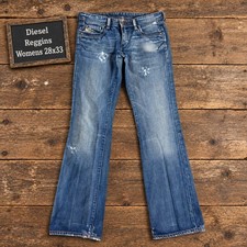 Diesel Reggins Womens 28x33 Blue Distressed Low Rise Bootcut Jeans Made in Italy picture