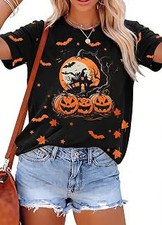 Halloween Shirts for Women Cute Pumpkin Ghost Graphic Tee Spooky Season Top picture