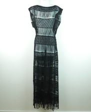 Anthropologie Callahan Nightward Crochet Fringe Maxi Dress XS S Black Sheer picture