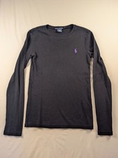 Vintage Y2K Ralph Lauren Sport Women's Med Black Long Sleeve Crewneck T-Shirt picture