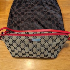 GUCCI Boat Bag Pochette GG canvas leather black red Vintage Authentic From Japan picture