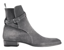 Handmade Gray Real Suede Ankle Buckle Dress Office Jodhpur Formal Boots For Men picture