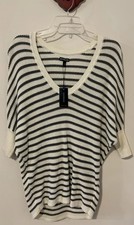 Express Womens XS White Striped Vneck Tunic Knit Style Cotton Sweater NWT A5669 picture