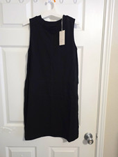 A New Day Women's Black Solid Shift Dress Sleeveless Round Neck Knee Length S picture