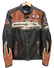 Handmade Harley Men Orange Screaming Eagle Style Davison Cowhide Leather Jacket picture