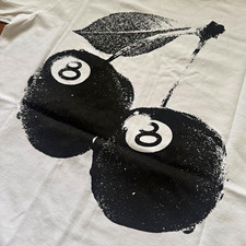 Stussy 8 Ball Cherry Graphic T-Shirt White Crewneck Short Sleeve L NWT picture