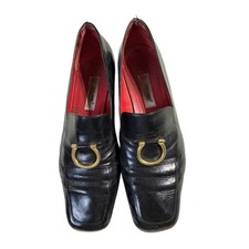Celine Black Leather Horsebit Loafers Gold Hardware Red Lining Size 7.5 READ picture