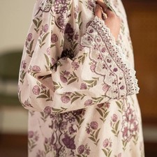 Women's Pakistani Embroidered Coconut Milk Floral 2PC Kameez Trouser Suit Eid picture