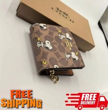 NWT Coach X Peanuts Snap Wallet In Signature Canvas With Snoopy Print CBN32 picture