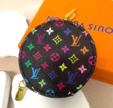 Louis Vuitton round coin purse monogram canvas Black- Multi Colour floral (USA) picture