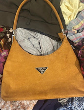 PRADA Milano Tan Shoulder Bag Silver Hardware Triangle Logo Leather Strap Studs picture