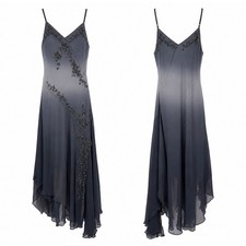 Vintage Scala 100% Silk Beaded Ombre Fairy Whimsigoth Handkerchief Hem Dress L picture