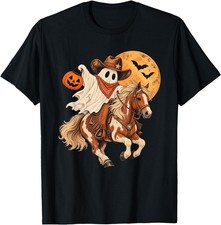 Cowboy Ghost Horse Western Halloween Retro Humor T-Shirt picture
