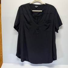 Torrid Harper Black Georgette Pullover Blouse Short Sleeve V-Neck Size 3 3X picture