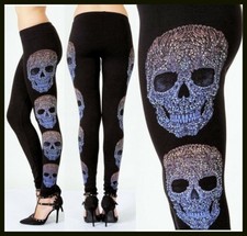 VOCAL EMBELLISHED LEGGINGS slimming BLACK SM-4X pants rhinestones SKULL GOTHIC picture